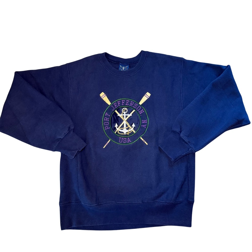 VTG 90s Oarsman Port Jefferson NY USA Embroidered Sweater Adult L Reverse Weave